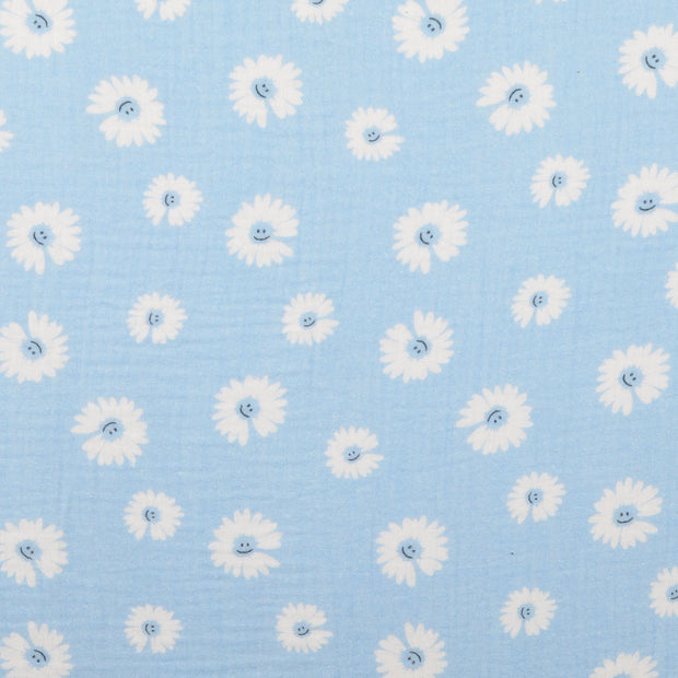 Muslin fabric Flowers Sky Blue