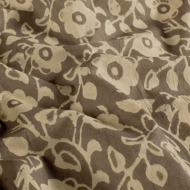 Voile fabric Flowers Grey