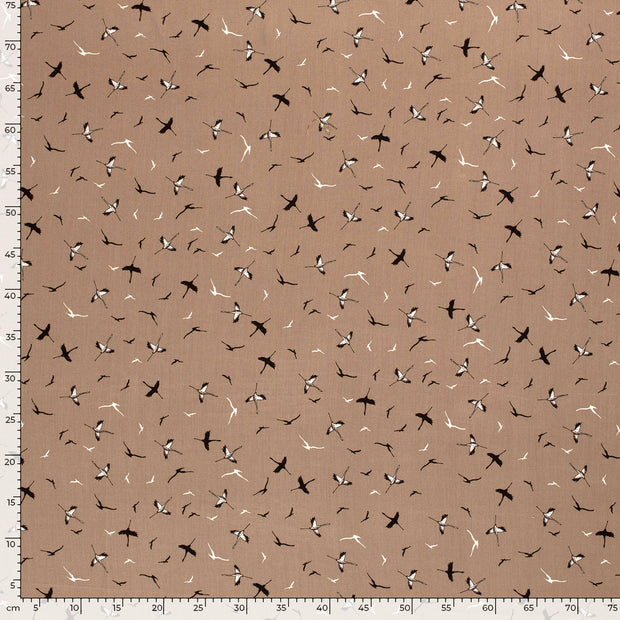 Bamboe Poplin stof Vogels Taupe grijs