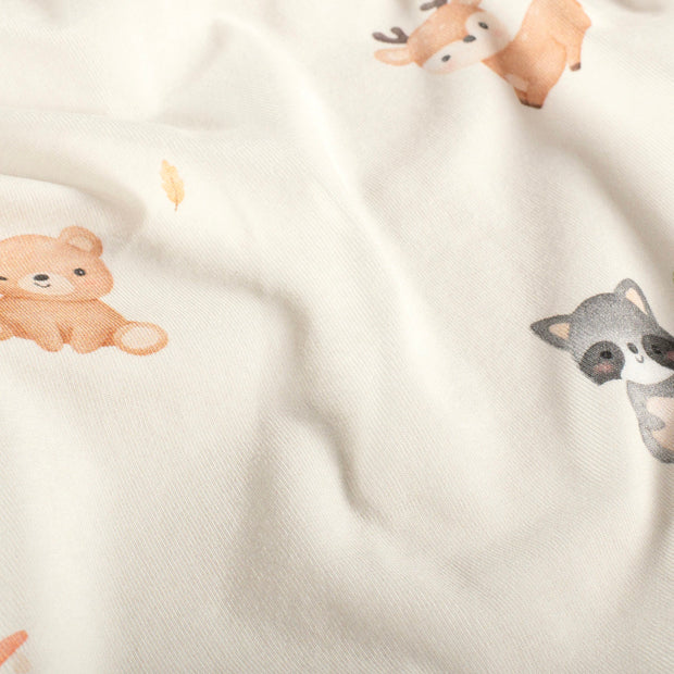 Cotton Jersey GOTS organic fabric Animals Off White