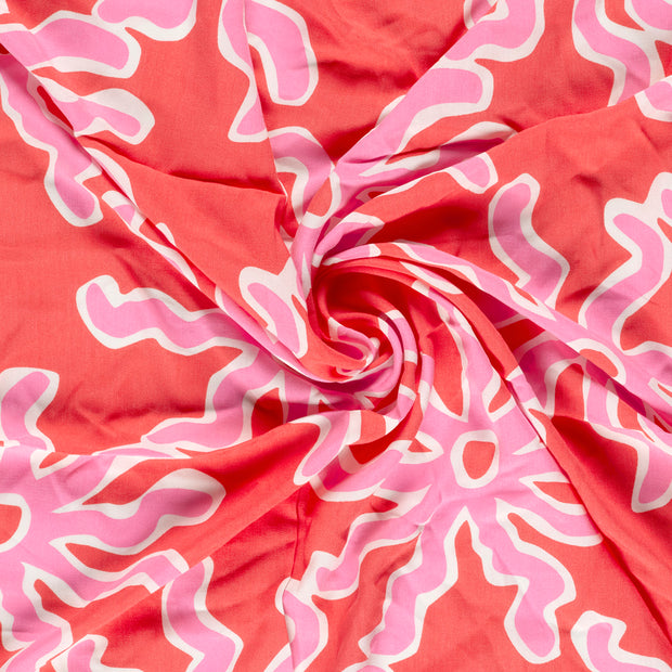 Bamboo Poplin fabric Pink printed 