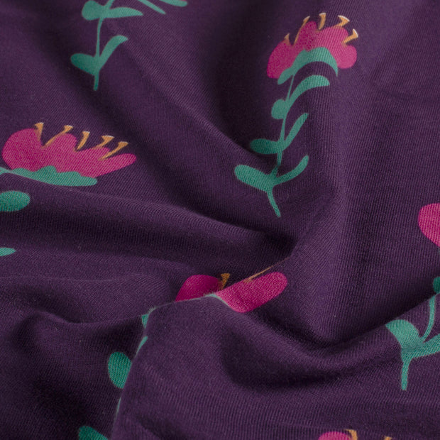 French Terry fabric Flowers Purple
