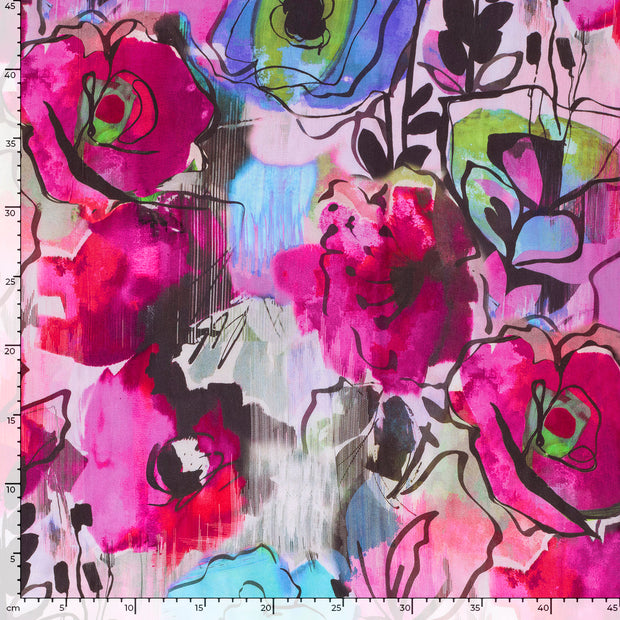 Viscose Satin fabric Flowers Salmon