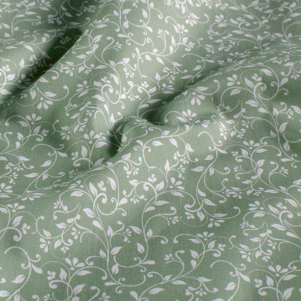 Cotton Poplin fabric Flowers Olive Green