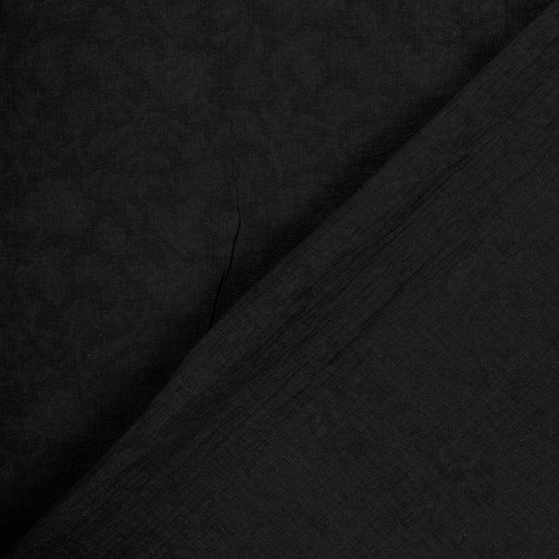 Coton Lin en Chaine et Trame tissu Feuilles brodé 