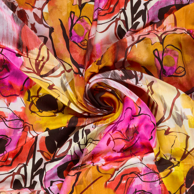 Viscose Satin fabric Coral digital printed 