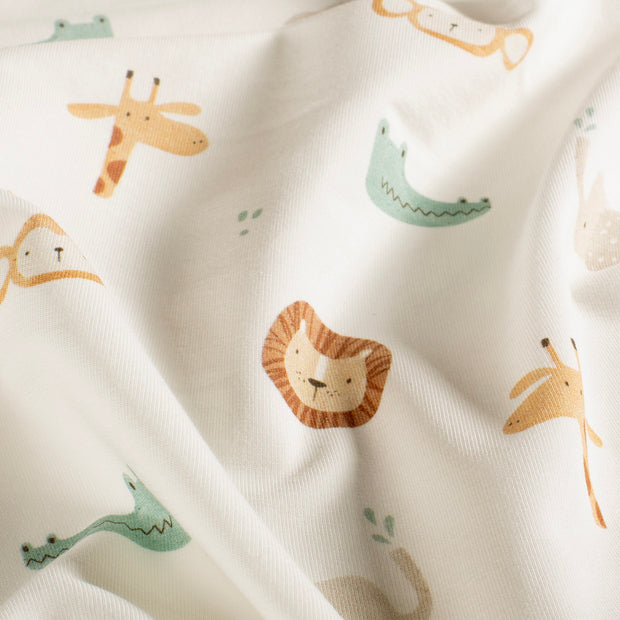 French Terry GOTS organic fabric Animals Off White