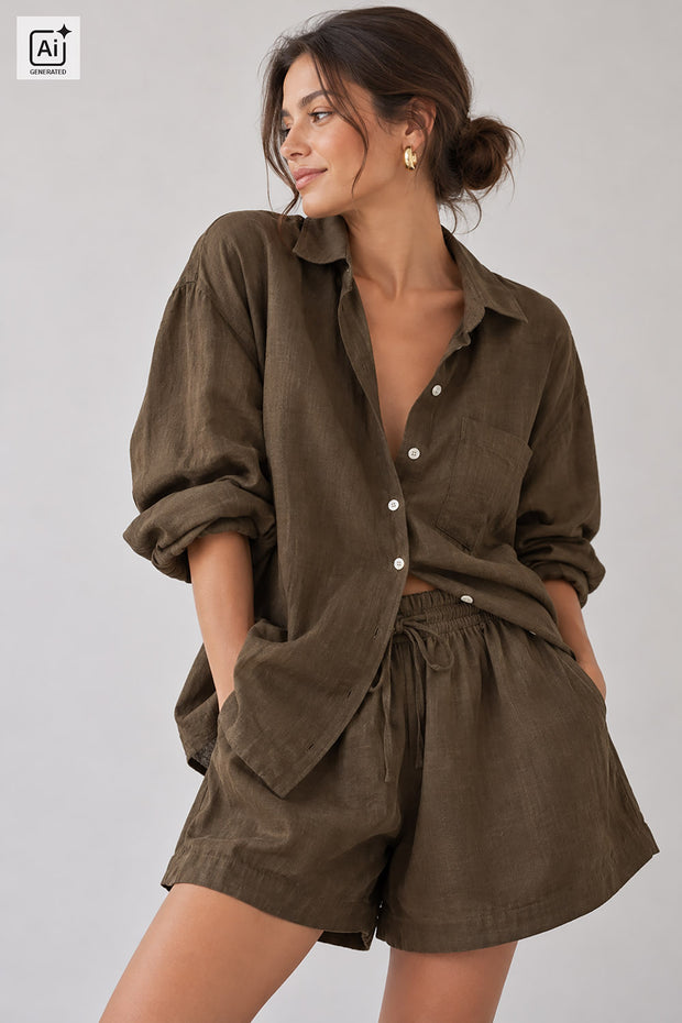 Linen fabric Unicolour Khaki Green