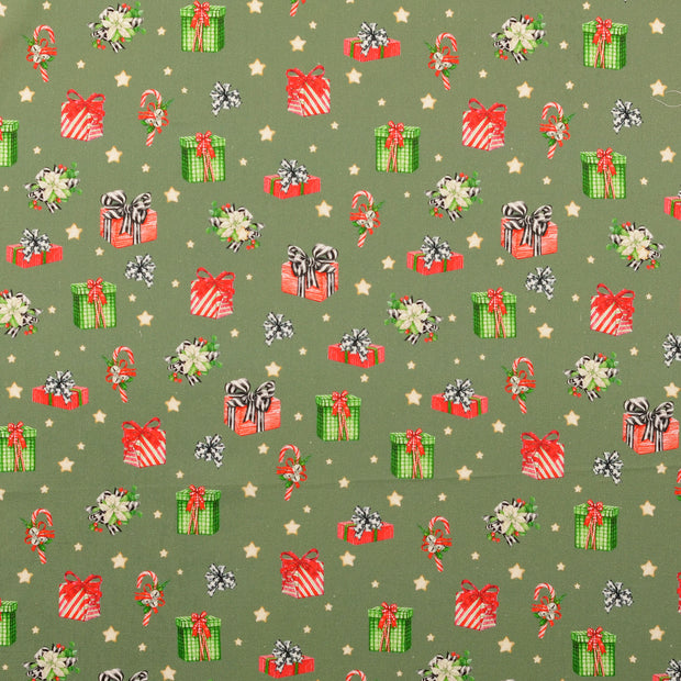 Algodón Popelina tela Navidad Verde