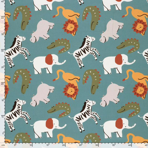 Cotton Poplin fabric Elephants Petrol