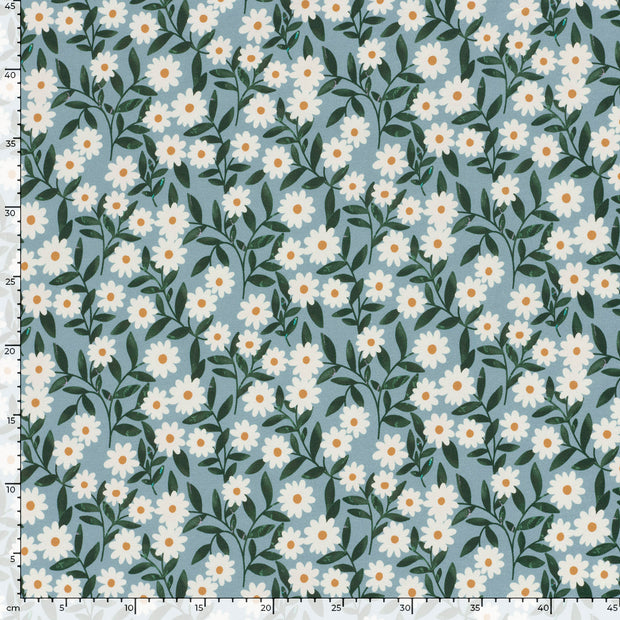 French Terry fabric Flowers Ice Blue