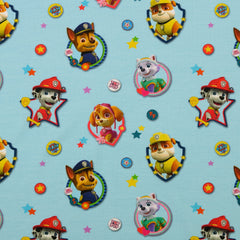 Katoen Jersey digitaal bedrukt Paw Patrol Luchtblauw