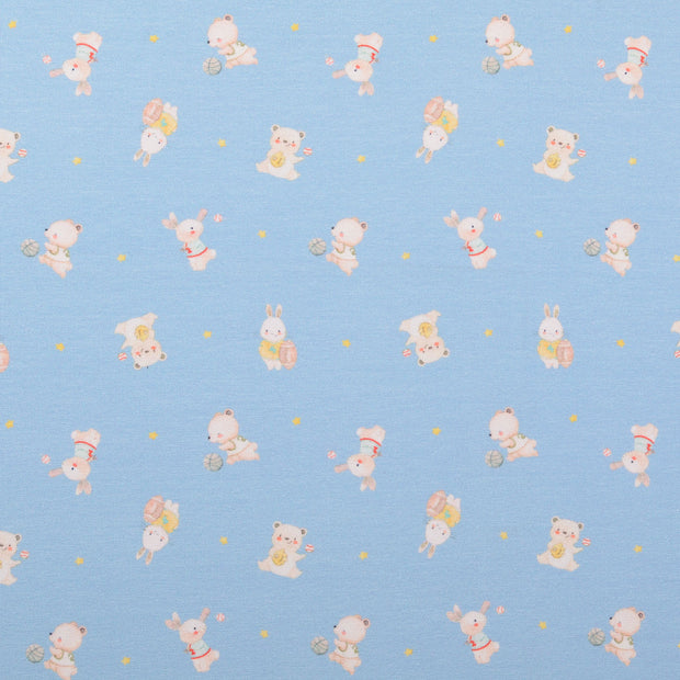 Cotton Jersey fabric Animals Sky Blue