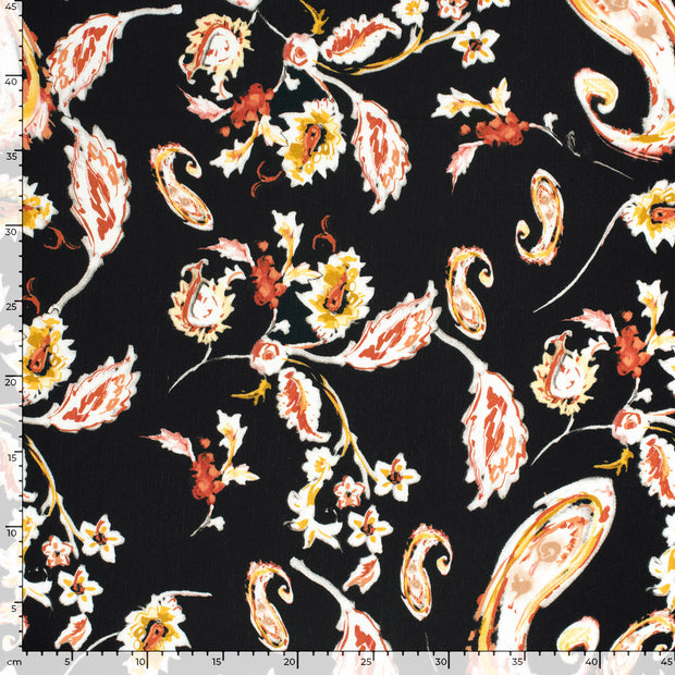Borken Crepe fabric Paisley Black