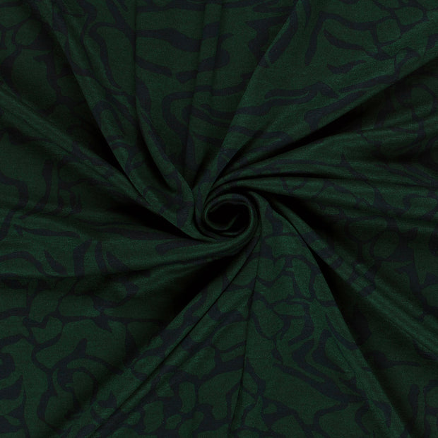Poly Viscose Jersey fabric Dark Green discharge printed 