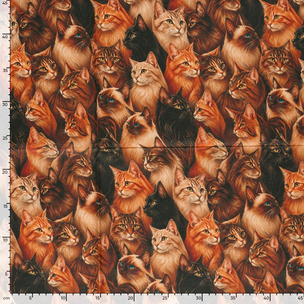 Panama fabric Cats Brown
