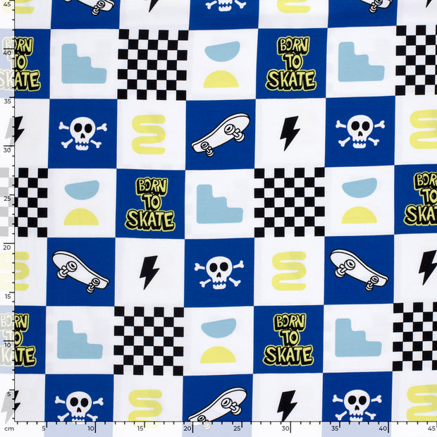 Cotton Jersey fabric Skateboards White