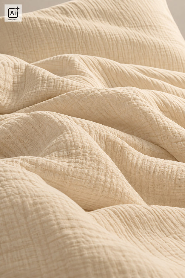 Mousseline extra breed stof Effen Beige