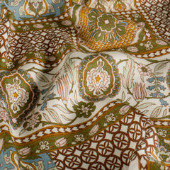 Viscose Satijn bedrukt Abstract Oker