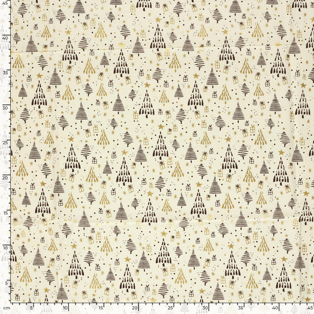 Popeline de Coton tissu Noël Blanc cassé