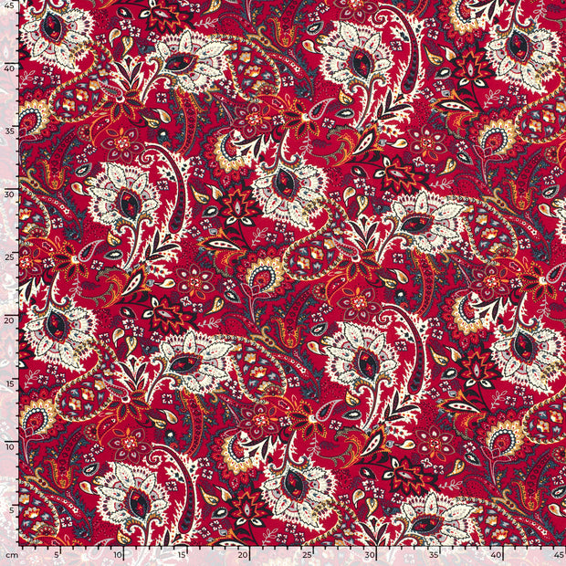 Jersey de Viscose tissu fleurs Rouge Bordeaux