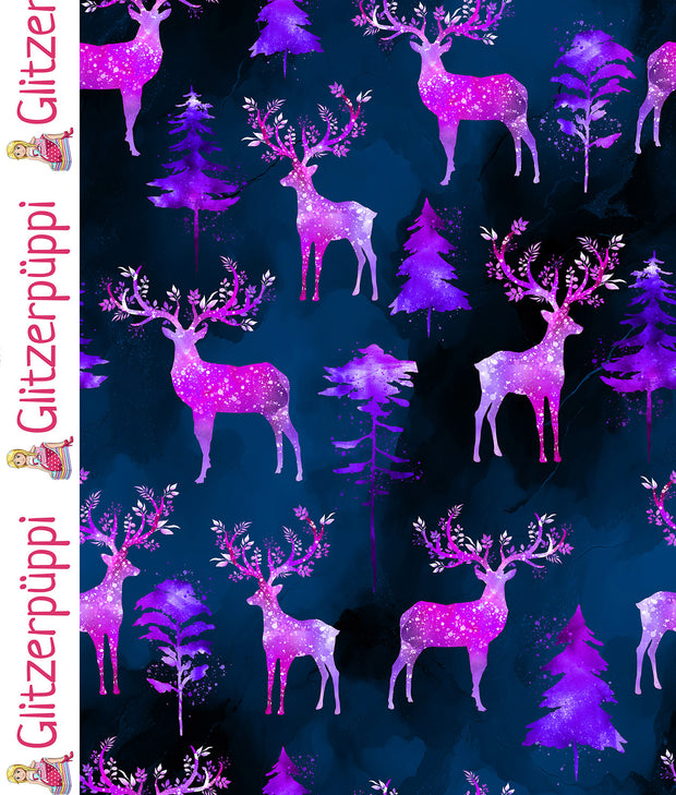 French Terry fabric Deer Purple