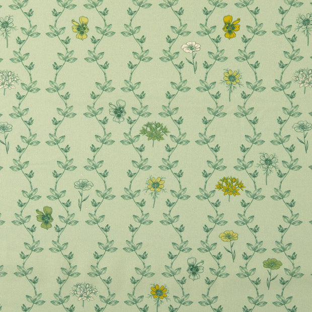 Cretonne fabric Flowers Dark Mint