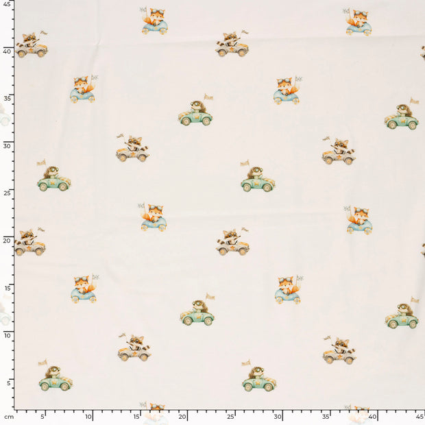 Cotton Jersey GOTS organic fabric Cars Off White