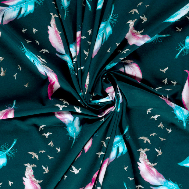 Jersey tissu Bleu Canard imprimé numérique 
