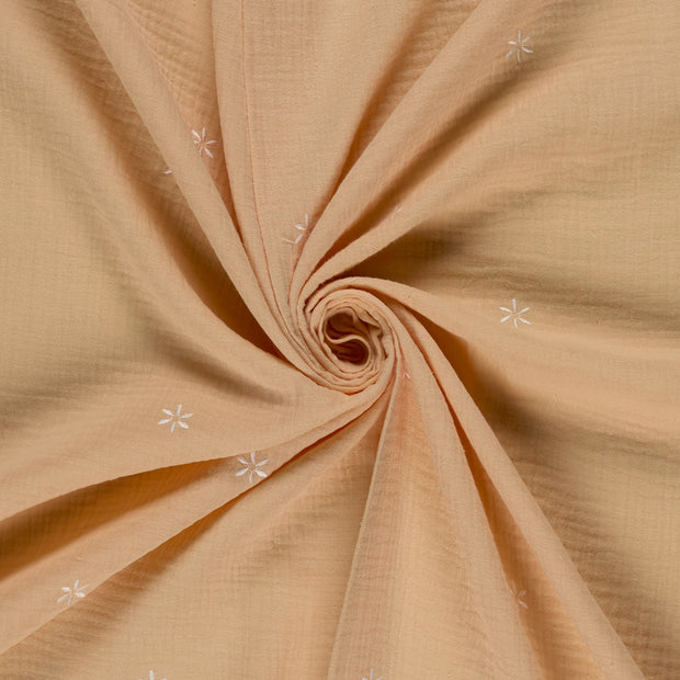 Double gaze tissu Saumon brodé 