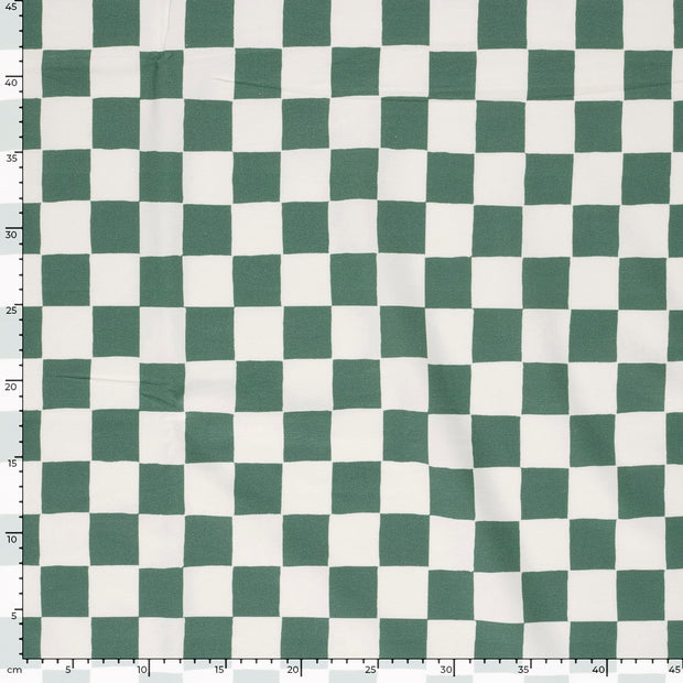 French Terry GOTS organic fabric Checks Dark Green