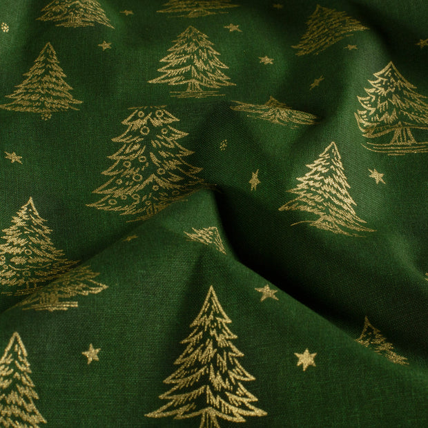 Algodón Popelina tela Navidad Verde