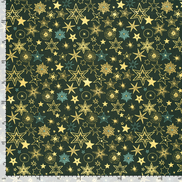 Algodón Popelina tela Estrellas Verde oscuro