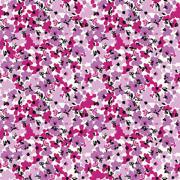 Popeline de Coton tissu fleurs Fuchsia