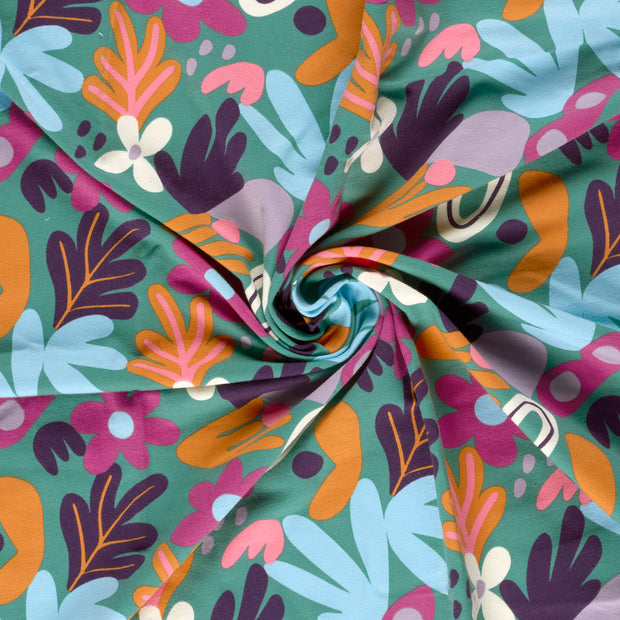 French Terry fabric Petrol brushed and digital printed 