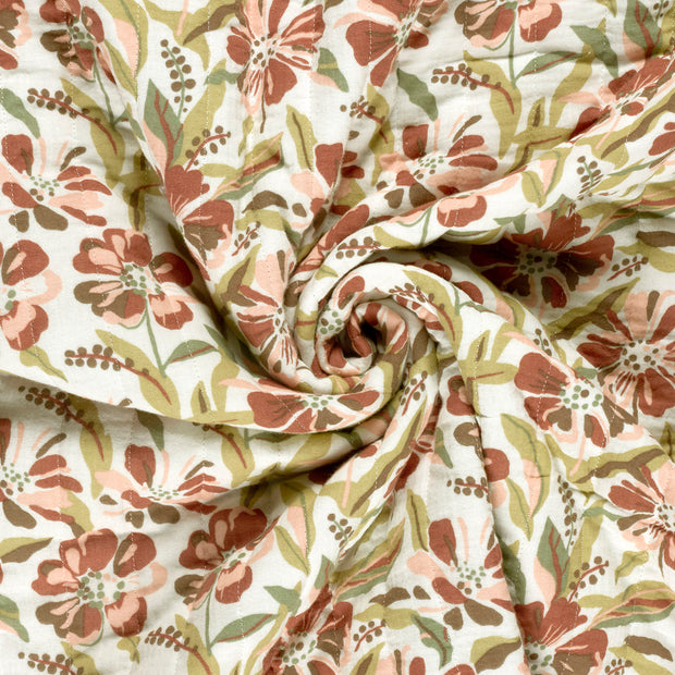 Muslin bounded fabric Off White printed 