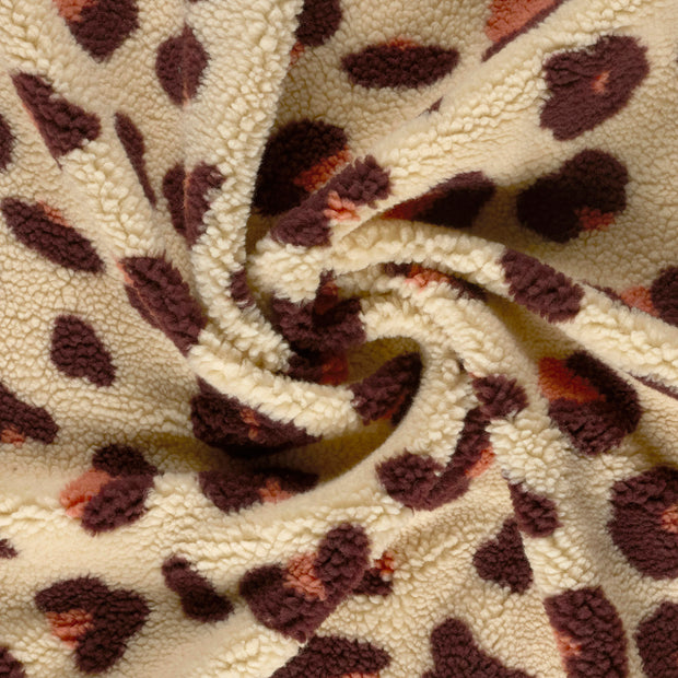 Sherpa Fleece stof Beige bedrukt 