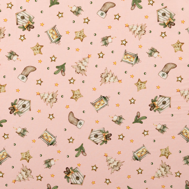 Algodón Popelina tela Navidad Rosa claro