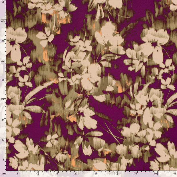 Satijn Duchesse stof Bloemen Bordeaux