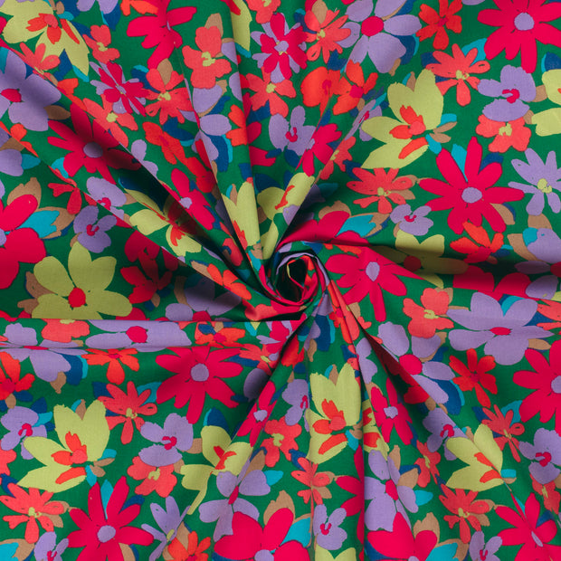 Satin de coton tissu Vert imprimé 
