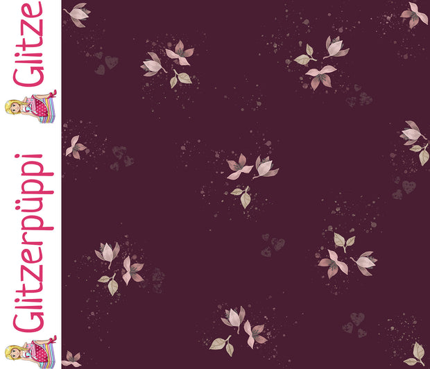French Terry tissu Feuilles Bordeaux