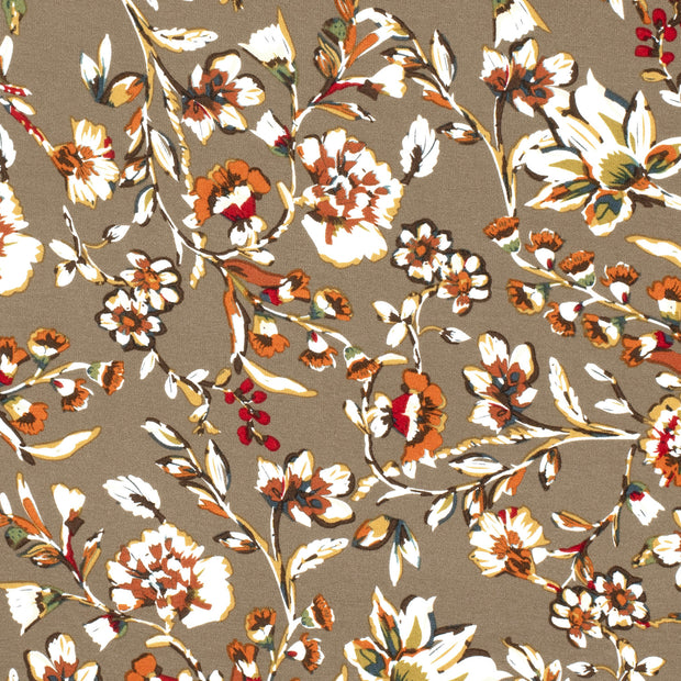 Viscose Jersey fabric Flowers Taupe Grey