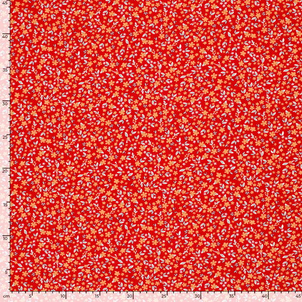Popeline de Viscose tissu fleurs Rouge
