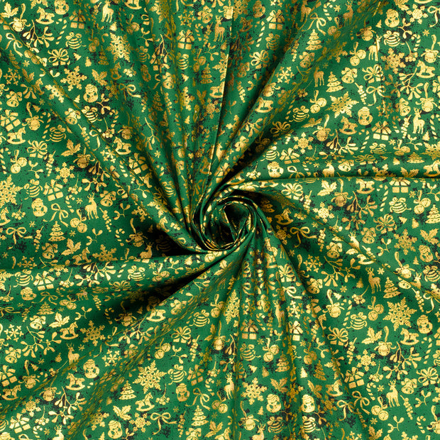 Algodón Popelina tela Verde estampado con lámina 