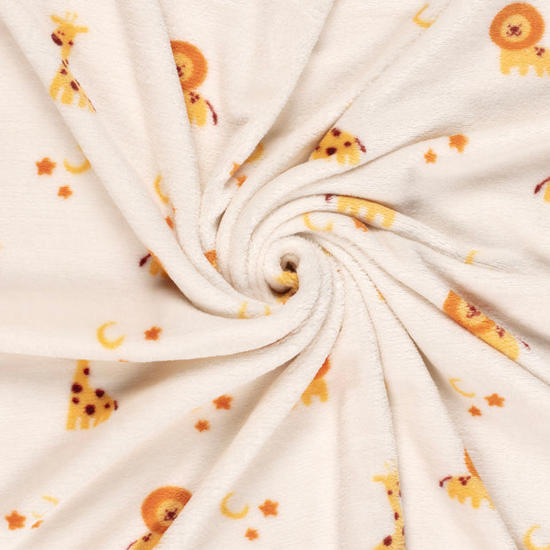 Coral Fleece fabric Off White printed 