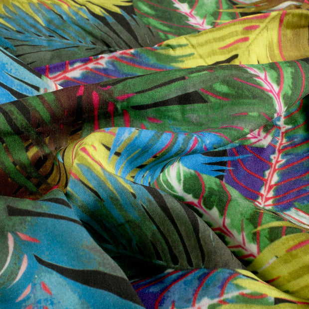 Viscose Poplin fabric Leaves Petrol