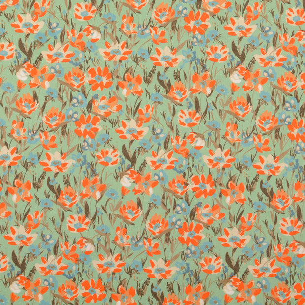 Cretonne tissu fleurs Menthe
