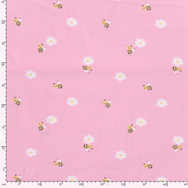 Jersey de Coton tissu abeilles Rose