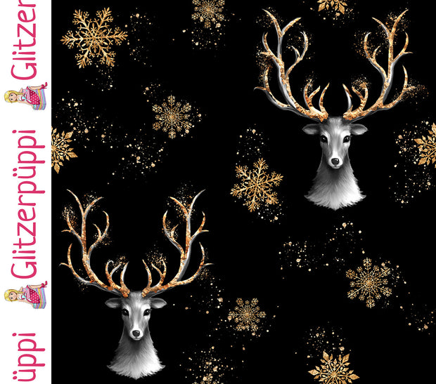 French Terry tissu cerfs Noir
