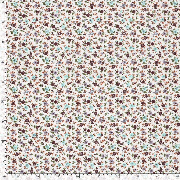 Popeline de Coton tissu fleurs Blanc cassé